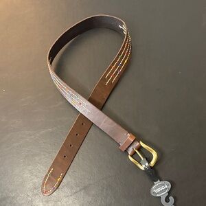 Fossil Brown Leather Belt With Beaded Details Size Small New with tags!